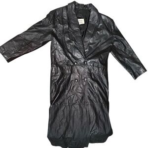 Vintage 90s Black Leather Trench Coat Small